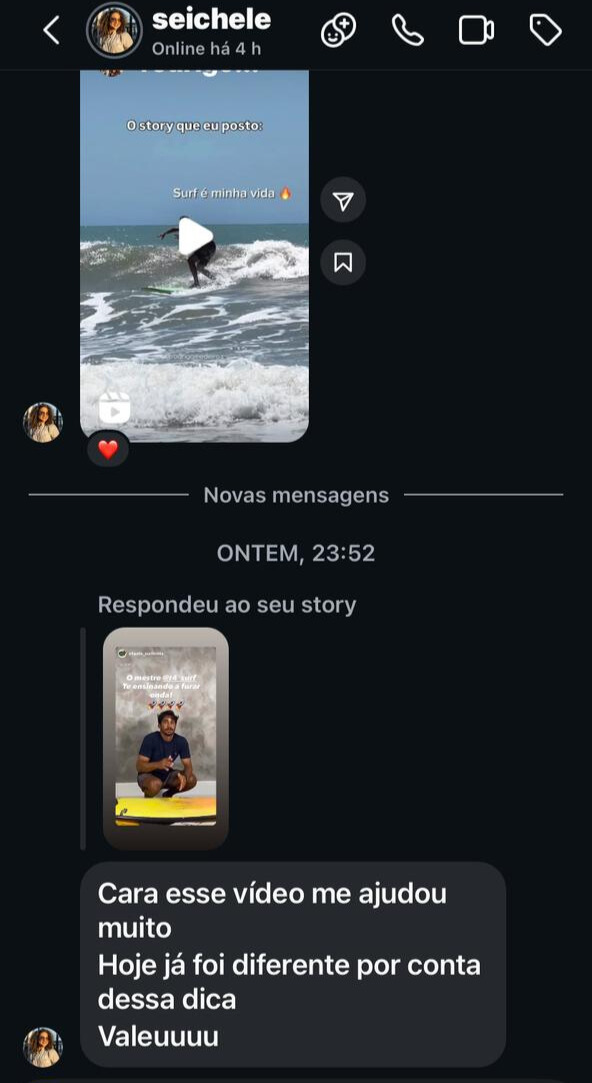 Print de avaliação de aluno no WhatsApp sobre experiência nas aulas