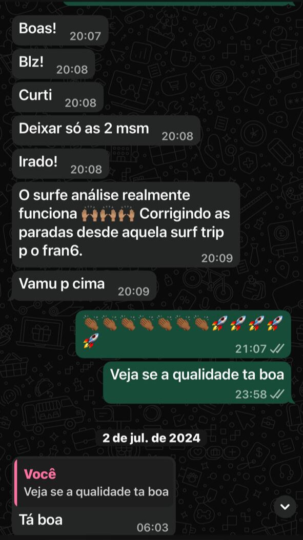Print de conversa no WhatsApp elogiando a evolução nas aulas